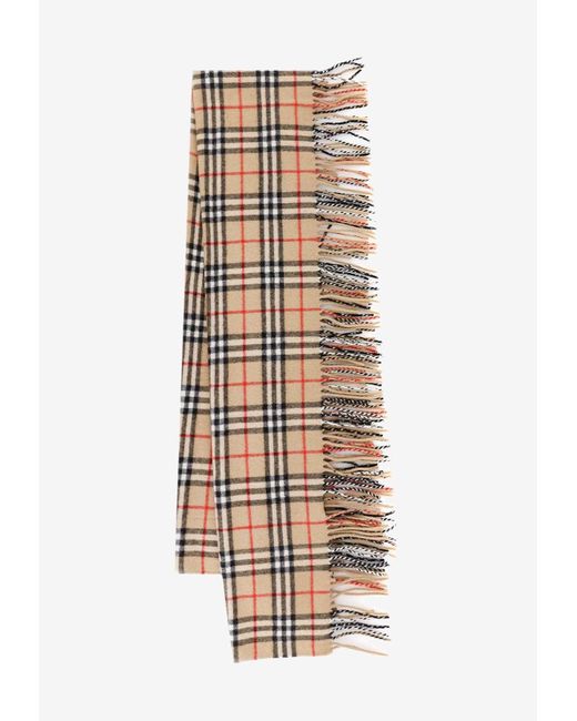 Burberry Natural Checked Pattern Cashmere Scarf