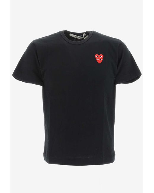 COMME DES GARÇONS PLAY Black Logo-Embroidered Crewneck T-Shirt for men