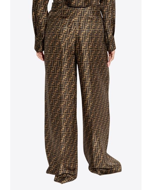 Fendi Natural Ff Jacquard Silk Pants