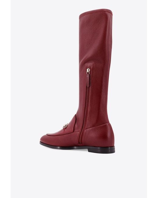 Gucci Red Jordaan Mid-Calf Leather Boots