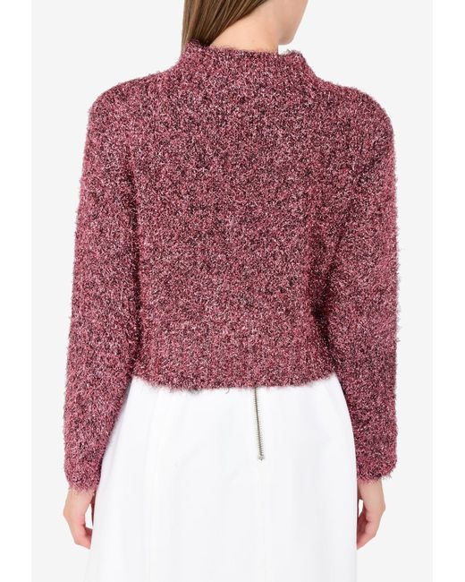 Ellery Pink Vaporize Metallic Knit Long Sleeve Sweater