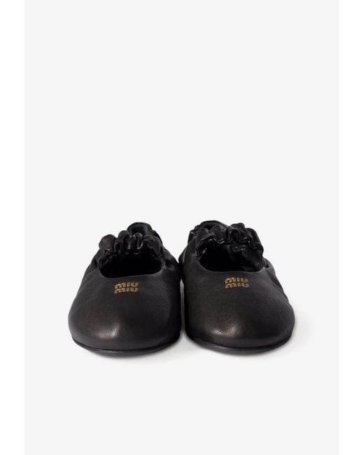 Miu Miu White Ruched Nappa Leather Ballet Flats