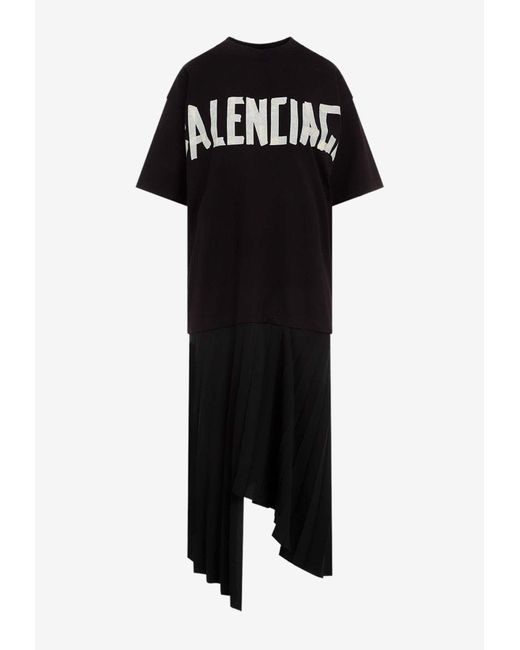 Balenciaga Black Pleated Midi T-Shirt Dress