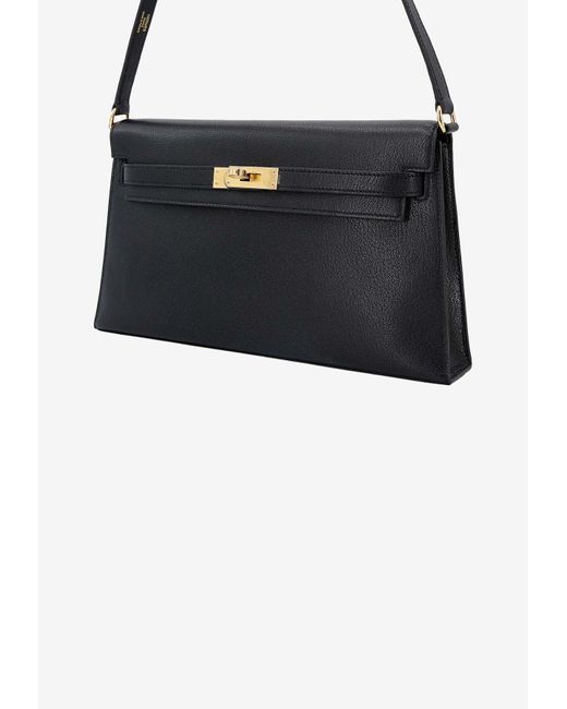 Hermès Kelly Elan In Black Chevre Leather With Gold Hardware in White ...