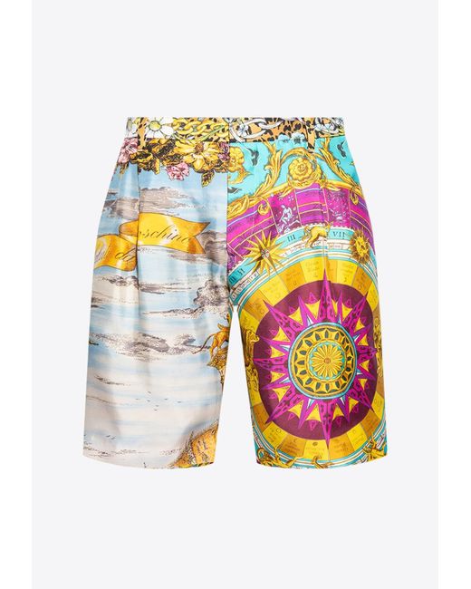 Moschino Multicolor Graphic Print Silk Shorts for men