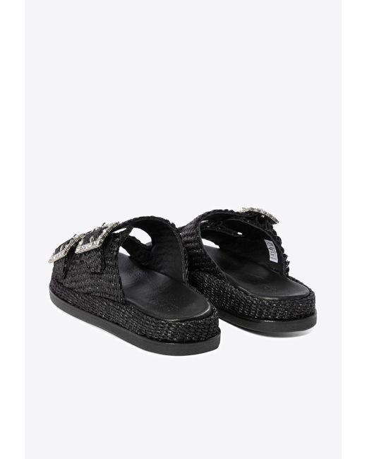 Alibi Black Greta Crystal Buckle Raffia Sandals