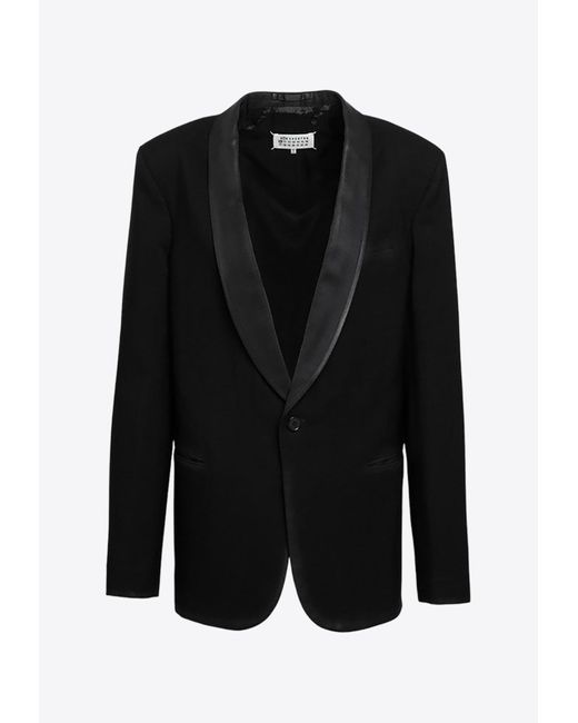 Maison Margiela Black Single-Breasted Wool Tuxedo Blazer