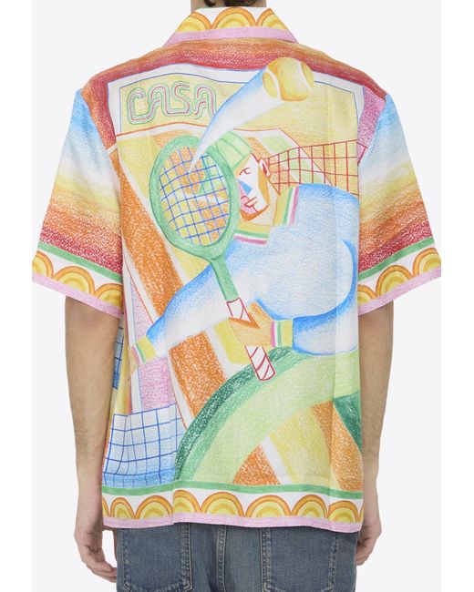 Casablancabrand Gray Crayon Tennis Player Bowling Shirt for men