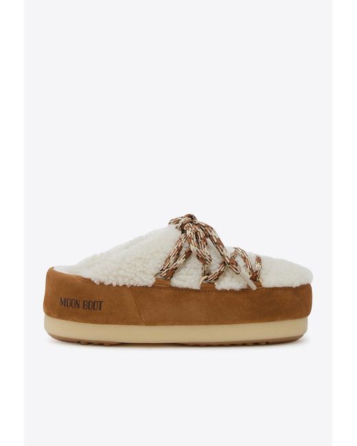 Moon Boot Brown Curly Shearling Mules