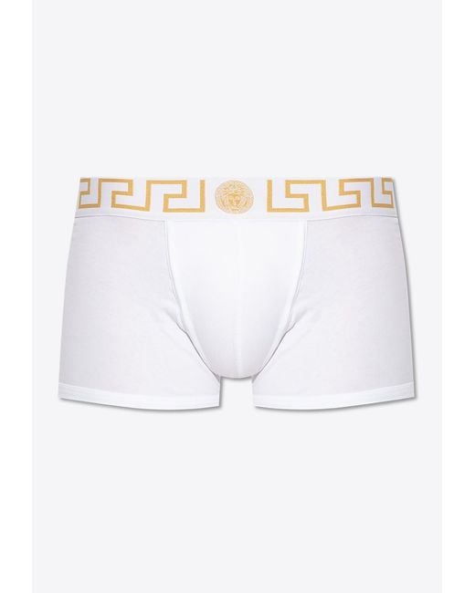 Versace White Greca Border Trunks With Medusa for men