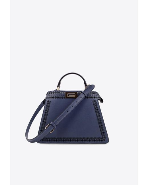 Fendi Blue Peekaboo Leather Shoulder Bag