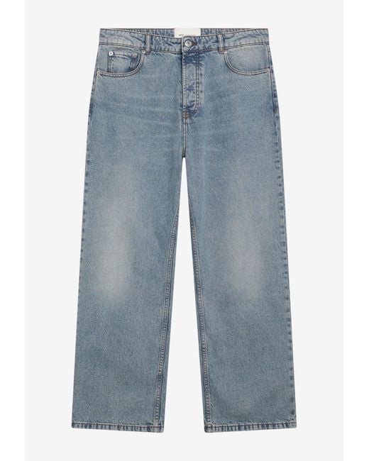 AMI Blue Washed Buttoned Jeans for men
