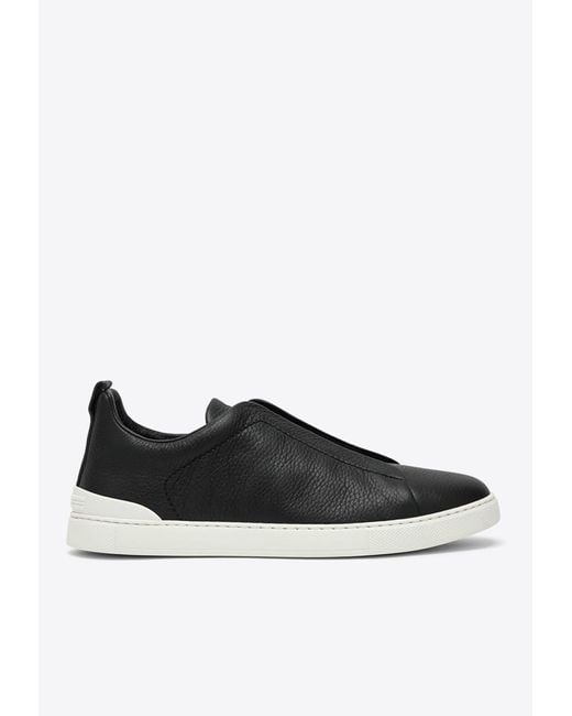 Zegna Black Triple Stitch Leather Sneakers for men
