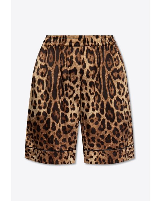 Dolce & Gabbana Brown Leopard Print Silk Shorts