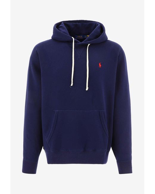 Polo Ralph Lauren Blue Logo Embroidered Hooded Sweatshirt for men