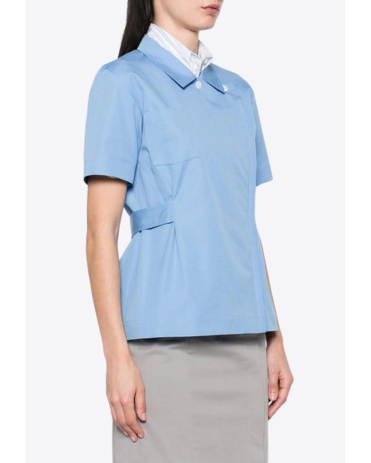 Miu Miu Blue Canvas Shirt With Logo-Patch