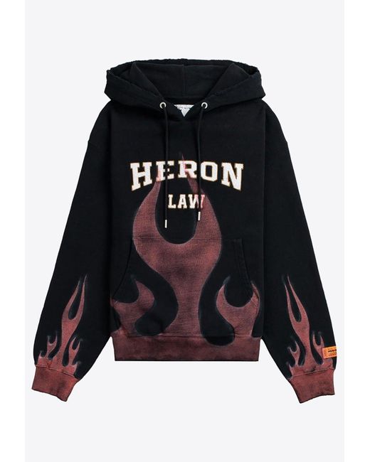 Heron Preston Black Heron Law Flames Hooded Sweatshirt for men