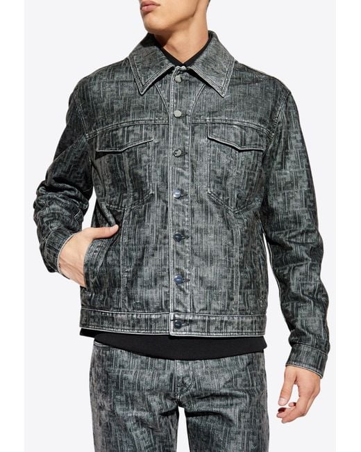 Fendi Ff Jacquard Denim Jacket in Gray for Men | Lyst