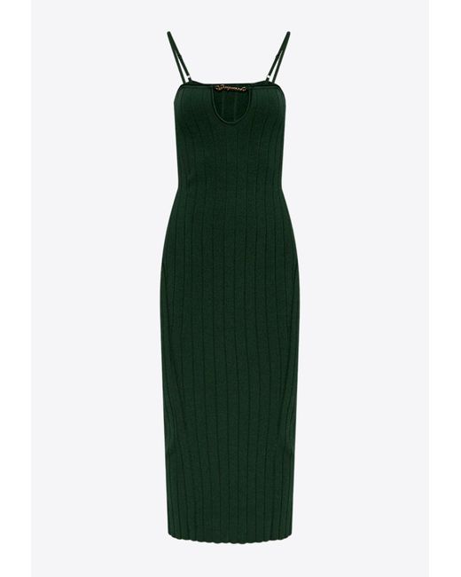 Jacquemus Green Sierra Ribbed Slip Dress
