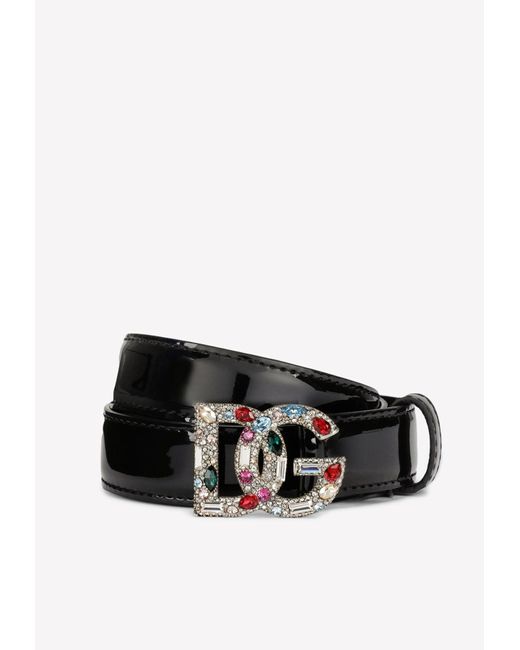 Dolce & Gabbana Black Crystal-Embellished Dg Logo Belt