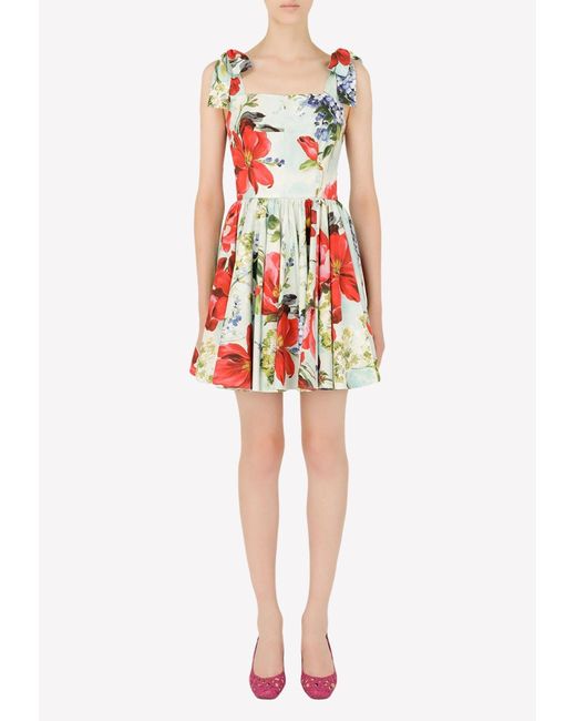 Dolce & Gabbana Cotton Garden-print Poplin Mini Dress | Lyst UK