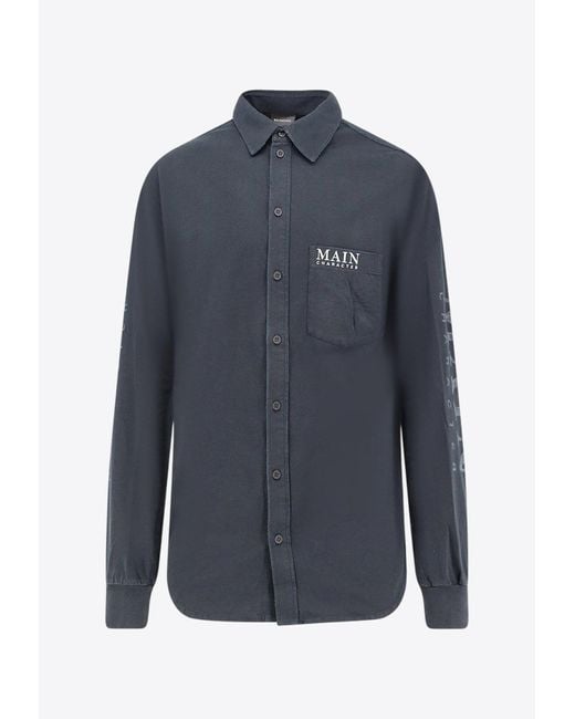 Balenciaga Blue Main Character Long-Sleeved Faded Shirt for men