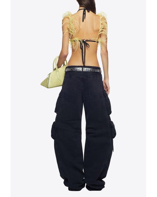 The Attico Fern Long Denim Cargo Pants in Blue Lyst