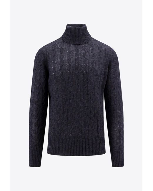 Etro Blue Turtleneck Cashmere Sweater for men