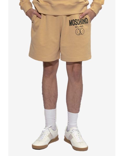 Moschino Natural Double Smiley Logo Track Shorts for men