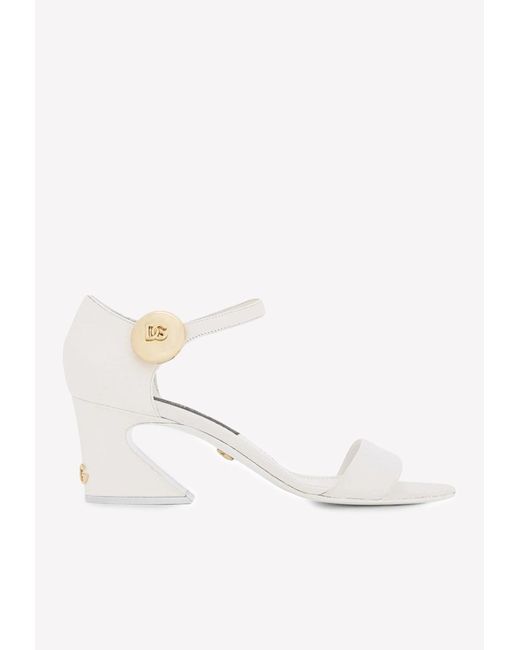 Dolce & Gabbana White 60 Geometric Heel Sandals In Nappa Leather