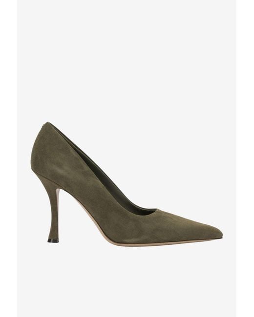 Ferragamo Green Elydea 95 Suede Pumps