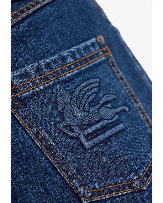 Etro Blue Pegaso Asymmetric Denim Midi Skirt