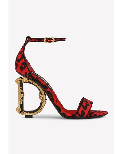 Dolce & Gabbana Red 105 Leopard Print Baroque Dg Sandals