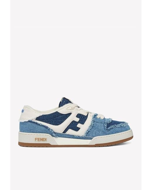 Fendi Blue Match Low-top Denim Sneakers for men