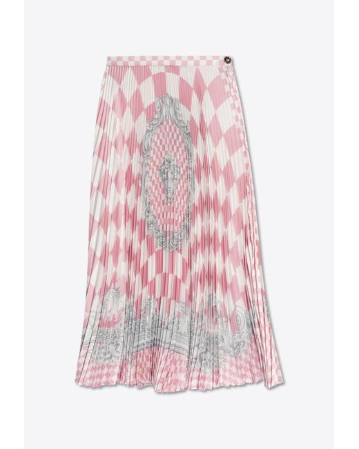 Versace Pink Medusa Contrasto Pleated Midi Skirt