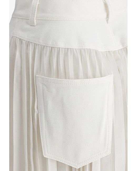 Sacai White Pleated Midi Skirt With Belt