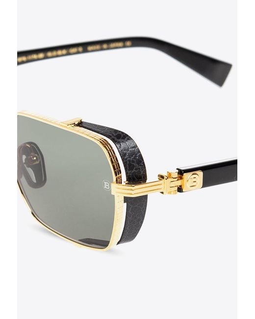 Balmain Gray Rectangular Titanium Sunglasses
