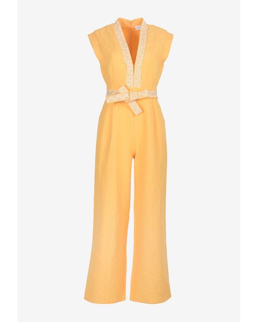 Significant Other Yellow Romee Embroidered Jumpsuit