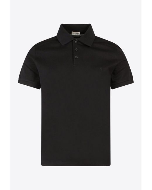Saint Laurent Black Logo Embroidered Polo T-Shirt for men