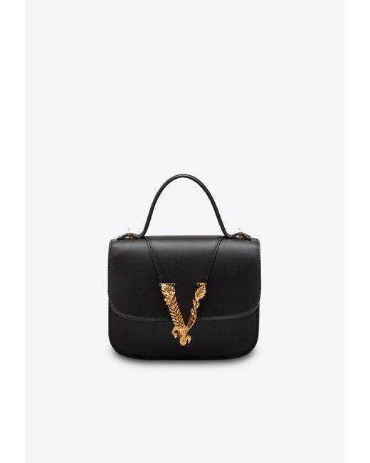 Versace Black Small Virtus Top Handle Bag In Leather