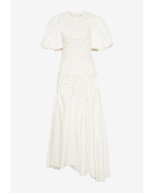 Aje. Cotton Siren Drawstring Asymmetric Midi Dress With Cut-outs in ...