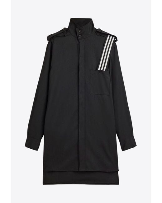 Y-3 Black Three-Stripes Refined Wool Overshirt for men