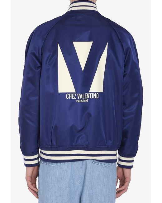 Valentino Blue Chez Logo Bomber Jacket for men
