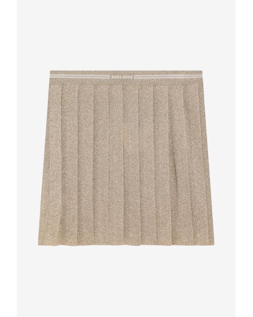 Miu Miu Natural Lurex Pleated Mini Skirt