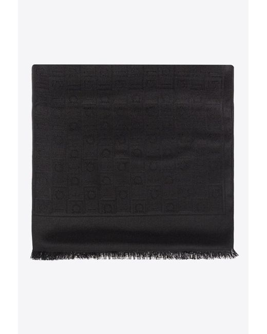 Ferragamo Black Monogram Fringe Scarf