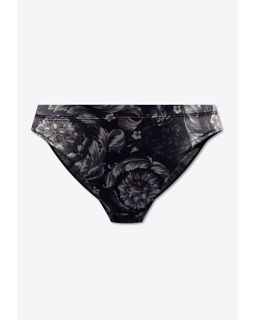 Versace Black Barocco Print Bikini Bottoms