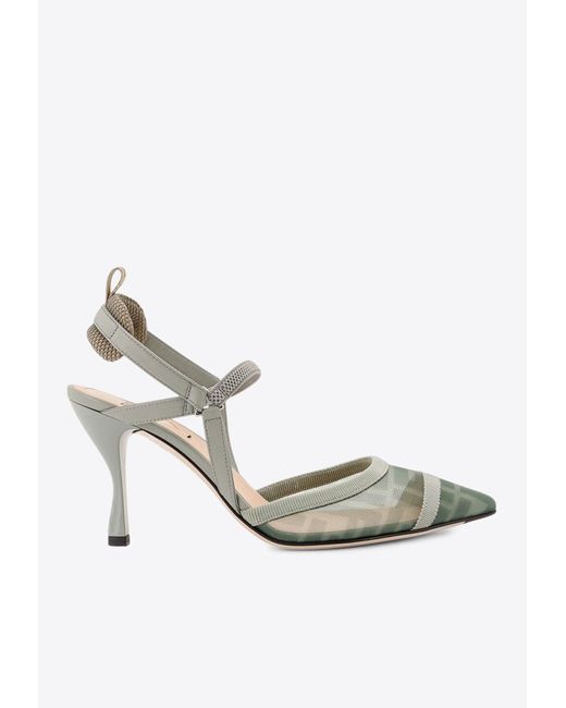 Fendi White Colibri 85 Slingback Pumps