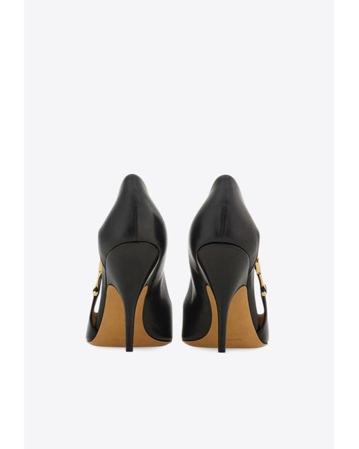 Ferragamo White Tulip 95 F Buckle Leather Pumps