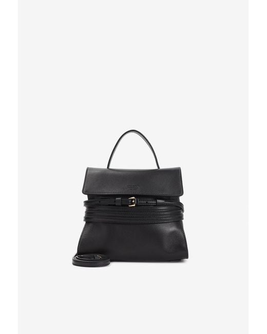 Moschino Black Belted Suede Leather Top Handle Bag