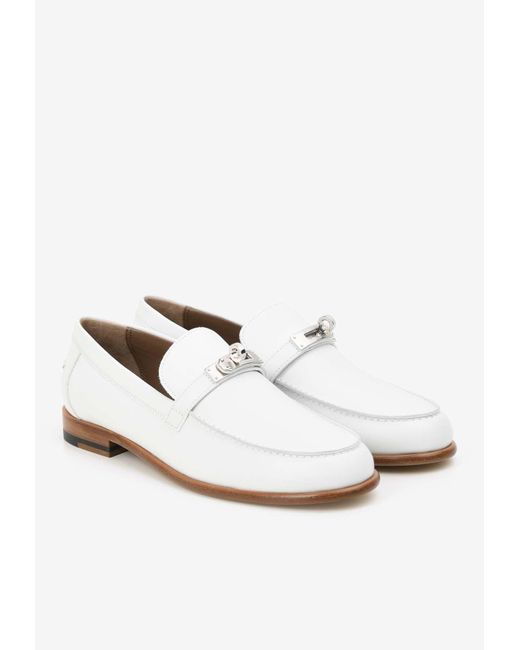 Hermès Destin Loafers In White Calf Leather With Palladium Kelly Buckle